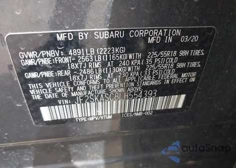 2020 Subaru Forester Limited from USA, damaged, VIN JF2SKASC8LH554393